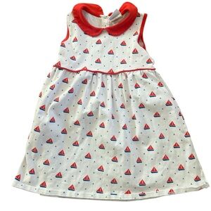 Stitchy Fish sleeveless dress with sailboats and red collar